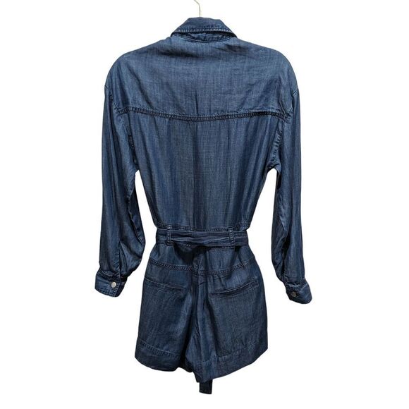 Gabrielle Union New York & Co Chambray Tab Sleeve Zip Front Tie Belt Romper, XS - Picture 9 of 15